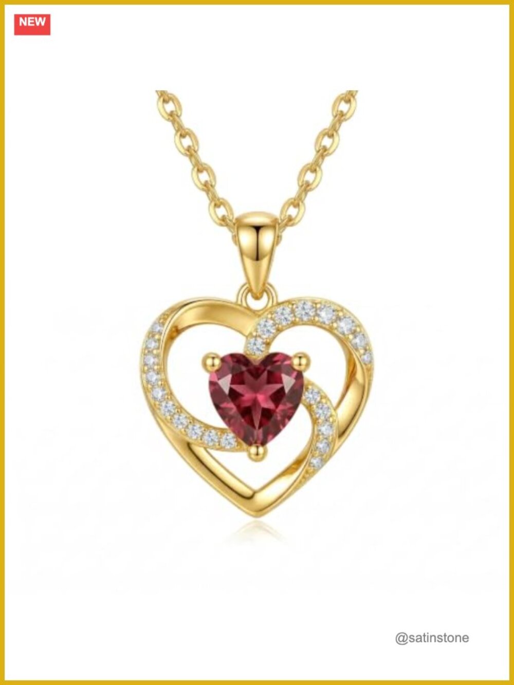 14K Gold Plated Natural Garnet Heart Necklace Love Knot Pendant Gift